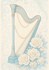 Elegant harp with floral design.