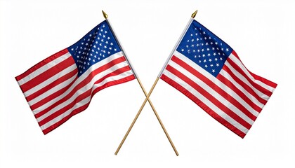 Two crossed American flags on golden poles, symbolizing patriotism, unity, and national pride in a symmetrical display.