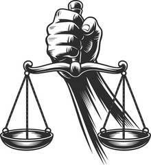 Justice Balance Scales Hand Symbol Law Equality Emblem Illustration.