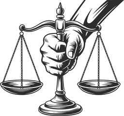 Justice Balance Scales Hand Symbol Law Equality Emblem Illustration.
