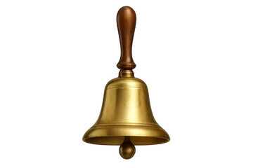 Shiny golden bell with wooden handle on transparent background
