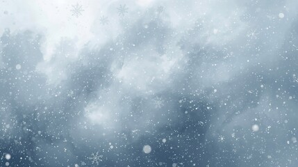 An abstract winter background with falling snowflakes and bokeh on a cold light gray or blue gradient backdrop, creating a snowfall and winter fairy tale atmosphere