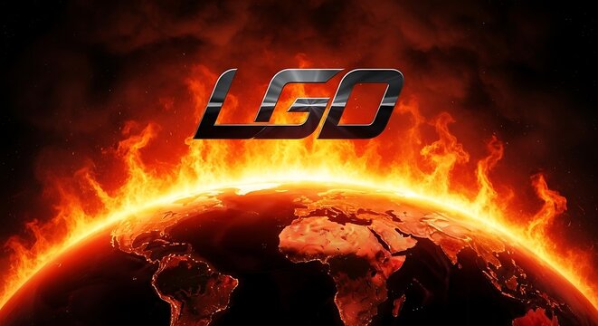 Fiery Earth with LGO Logo - A Dramatic Visual Representation of Global Impact.