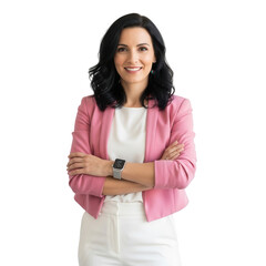 Illustration of confident woman in pink blazer isolated on transparent background