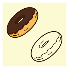 Vector Donut Illustration with Chocolate Glaze and Outline Style