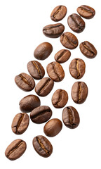 Obraz premium A scattering of roasted coffee beans isolated on transparent background