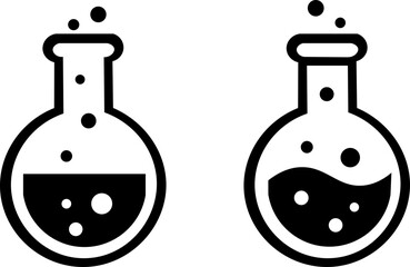 Erlenmeyer flask icon line art science chemistry lab Black and white icon of a bubbling  flask in a science laboratory Science flask with bubbles in black outline vector style Science lab