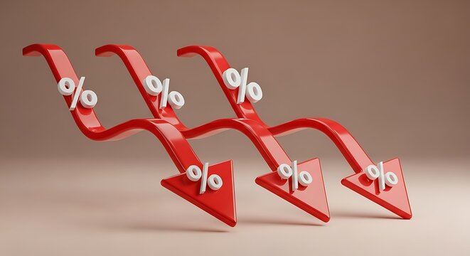 Three red downward arrows with percentage symbols indicating a financial decline