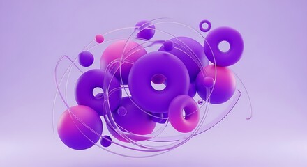 Abstract 3d rendering of vibrant purple and pink torus shapes with fluid elements