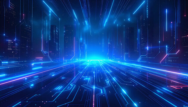 Cyber city data moving through digital network connections