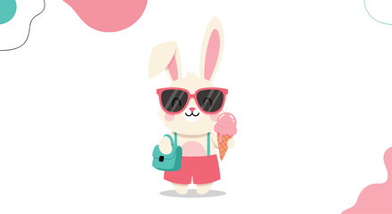 Obraz premium A cute bunny wearing sunglasses and holding an ice cream cone.