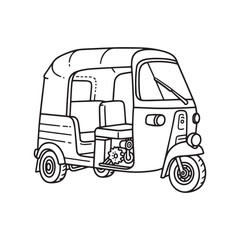  Black and White Auto Rickshaw Line Art Design.