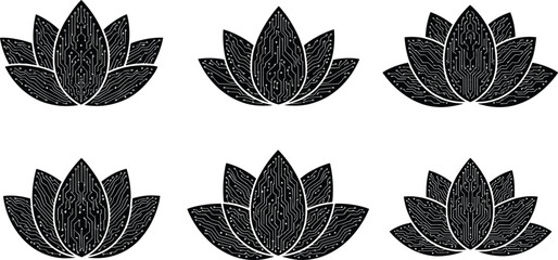 Abstract lotus flower illustration, digital circuit petals, eco tech artwork, innovation growth, modern sustainability design, futuristic floral concept, technology nature