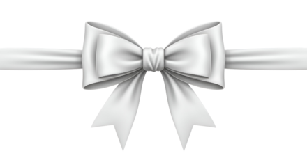 A beautiful white satin ribbon tied in a bow, isolated on transparent background
