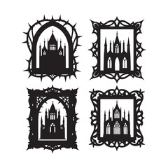 Elegant Gothic Frame Set with Thorny Cathedral Silhouettes and Dark Fantasy Details. 