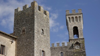 Castell'arquato rocca viscontea clock tower and medieval walls. Action