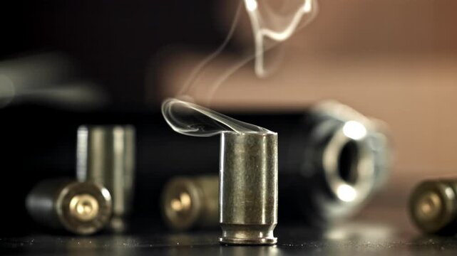 Smoke from the cartridge case after the shot. Filmed on a high-speed camera at 1000 fps. High quality FullHD footage