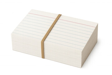 Stacked index cards with lines and red header, held by a rubber band, representing studying and learning
