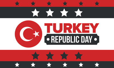 Turkey Republic Day. National happy holiday, celebrated annual in October 29. Turkish flag. Patriotic elements. Poster, card, banner and background. Vector illustration