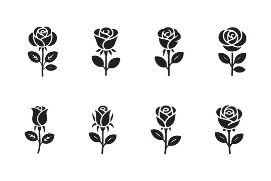 Rose icon set, Beautiful silhouette rose icon, roses design elements, rose symbol ,  vector illustration eps 10.