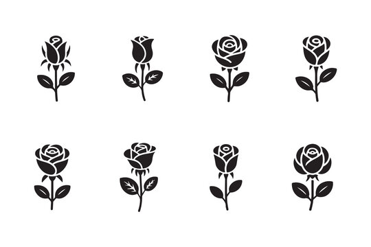 Rose icon set, Beautiful silhouette rose icon, roses design elements, rose symbol ,  vector illustration eps 10.