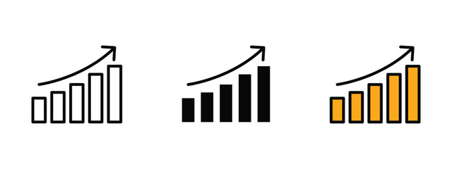 Growth Graph icon in EPS format on a clean white background, shown in stroke, solid, flat color, and shaded styles. Ideal for business growth, analytics, success, financial progress, and performance.