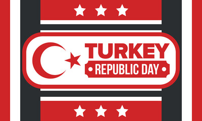 Turkey Republic Day. National happy holiday, celebrated annual in October 29. Turkish flag. Patriotic elements. Poster, card, banner and background. Vector illustration