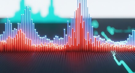 3d bar chart graph with rising and falling red and blue bars