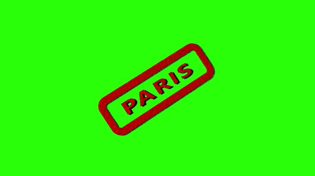 Red Stamp with the word Paris on a green 4k video background