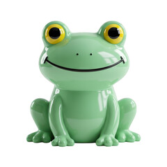 Fototapeta premium Cute green cartoon frog sits on a black background.