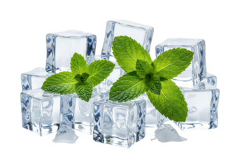 Clear ice cubes and fresh mint leaves create a refreshing composition.