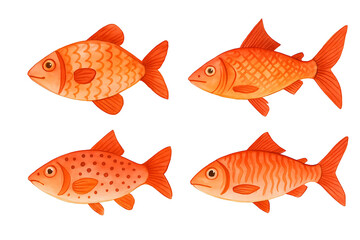 Fototapeta premium Beautiful set with cute watercolor fish. Stock design illustration 