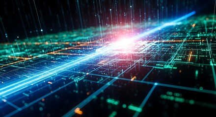 Abstract digital network of glowing lines and particles