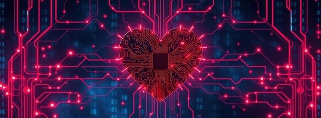 A visually striking representation of a heart shape made from intricate circuit patterns, symbolizing the fusion of technology and emotions.