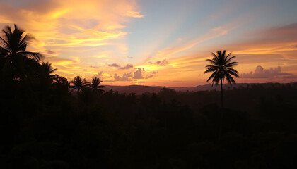 Radiant twilight colors glowing above jungle