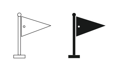 Obraz premium Minimalist vector illustration of two pennant flags on poles in outline and solid black styles on a clean white background