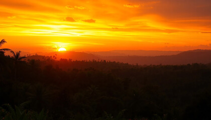 Enchanting evening glow painting jungle sky with