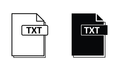 Set of two minimalist monochrome vector icons for a text file with the txt extension label