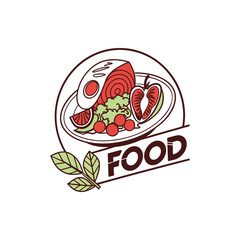 Colorful plate with fried egg vegetables and watermelon food illustration