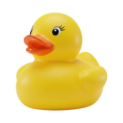 Yellow rubber duck with orange beak and painted eyes.