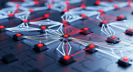 Abstract neural network with glowing red and white nodes