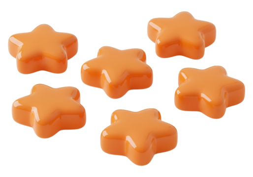 Six shiny orange star shapes are arranged on a black background. - Powered by Adobe