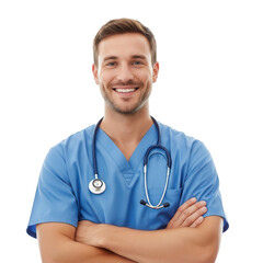 Illustration of smiling caucasian doctor isolated on transparent background