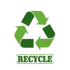 Obraz premium Green recycling symbol icon with text label eco sustainability and environmental protection symbol isolated on transparent background