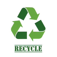 Obraz premium Green recycling symbol with word recycle encouraging environmental sustainability and eco-friendly practices isolated on transparent background