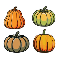 Autumn Squash Variety Illustrations Harvest Vegetables in Different Shapes and Color Palettes Collection
