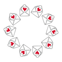 Romantic wreath made of love letters. Flat style. vector design for Valentines Day cards, wedding invitations, love themed prints, and romantic decorations. Vector illustration