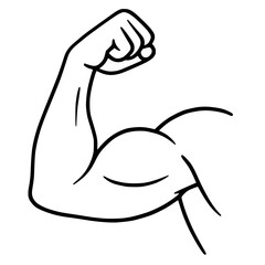 Flexed Arm with Prominent Bicep in Black and White Line Art Illustration