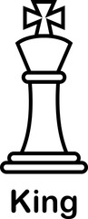 Black and white chess icon, outline and solid of vector pieces, flat line style design including king, illustration