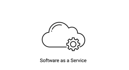 Minimalist icon depicting a cloud with an integrated gear, symbolizing cloud-based software solutions